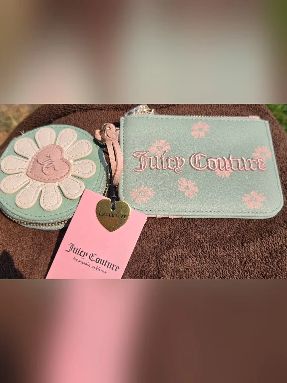 Juicy Couture Mint and Pink Floral Card & Key Pouch